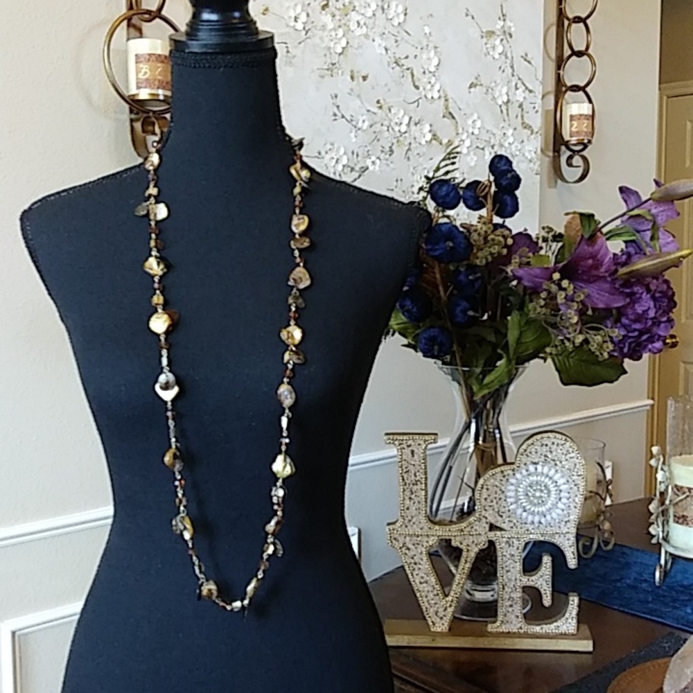 Sea Shell Embellished Bronze And Tan Stament Necklace